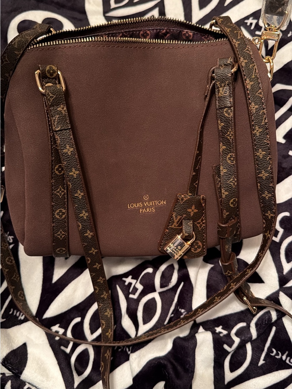 Brown suede 26cm Crossbody with Monogram Straps